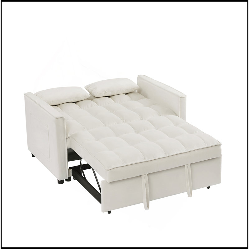 Canapé-lit en velours blanc cassé au confort luxueux et au design polyvalent, parfait pour les petits espaces et la vie moderne