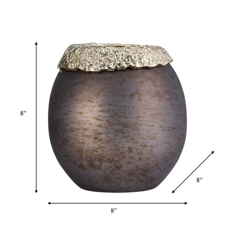 Pillar Holder Glass Aluminum Glam Style Elegant Decorative Taper Candle Holder with Sculptural Form and Textured Metallic Rim for Modern Versatile Accent Display