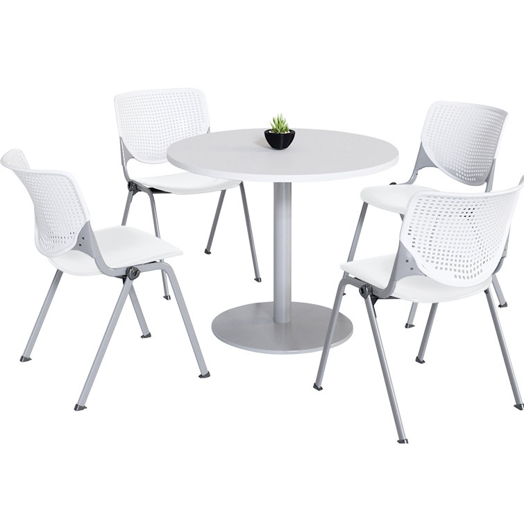 Mode Round Breakroom Table Set With 4 Kool Stacking Chairs