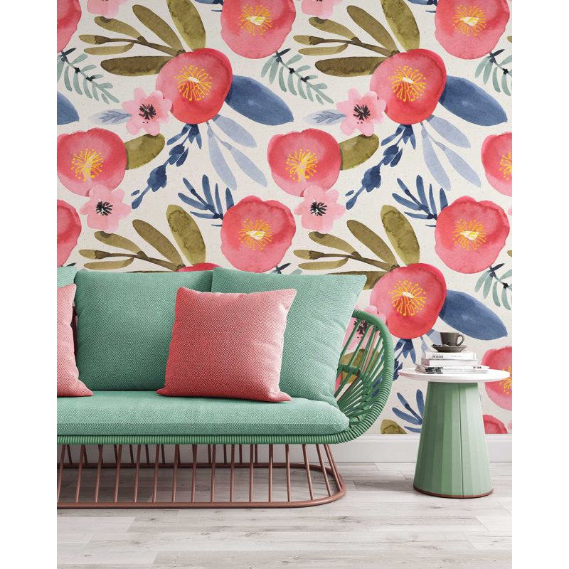 Papier peint amovible à motif aquarelle moderne, L 48,96 po x l 75 po