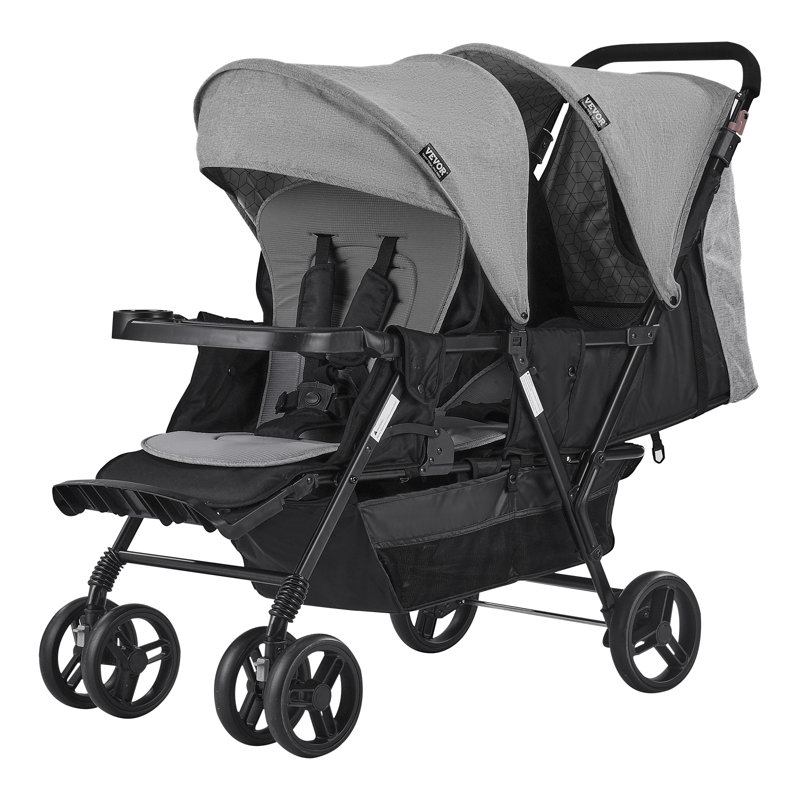 Poussette double pliable légère, Noir/gris