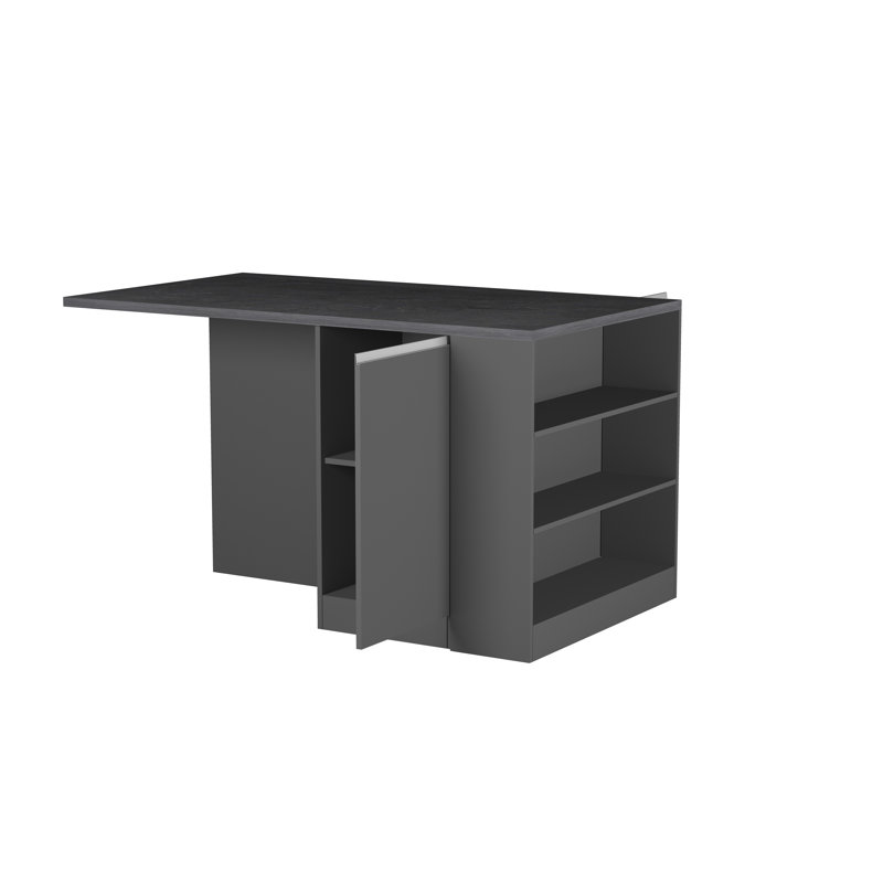 Naadirah Wood Kitchen Island, Anthracite/Slate