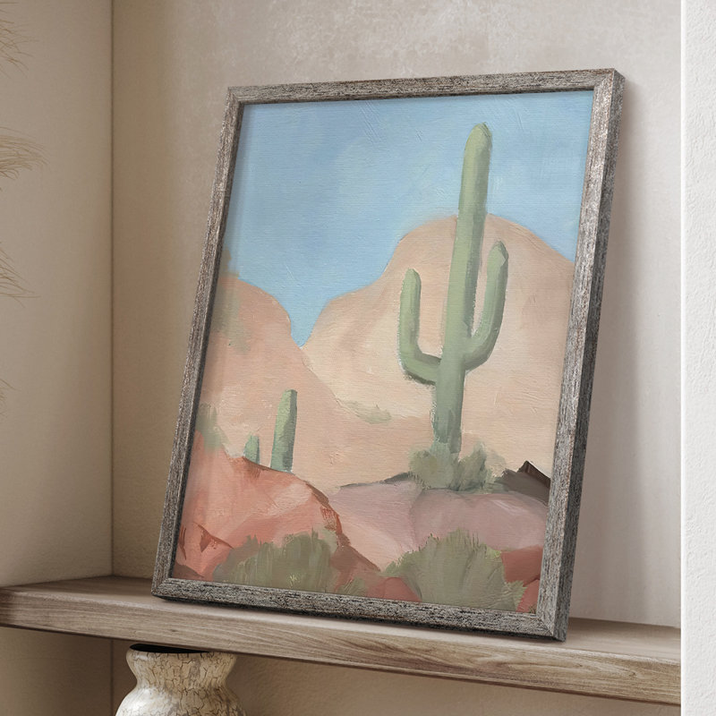 Sunny Saguaro I Framed Print - Solid Wood, 11" H x 9" W