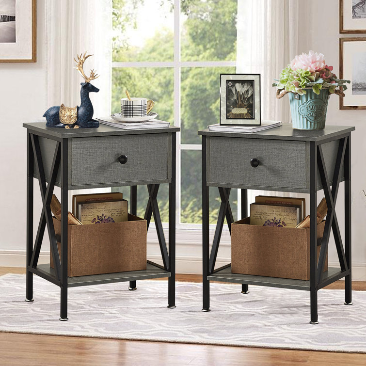Kempst 22" Tall Nightstand, End Side Tables with Storage Drawer and Open Wood Shelf for Bedroom