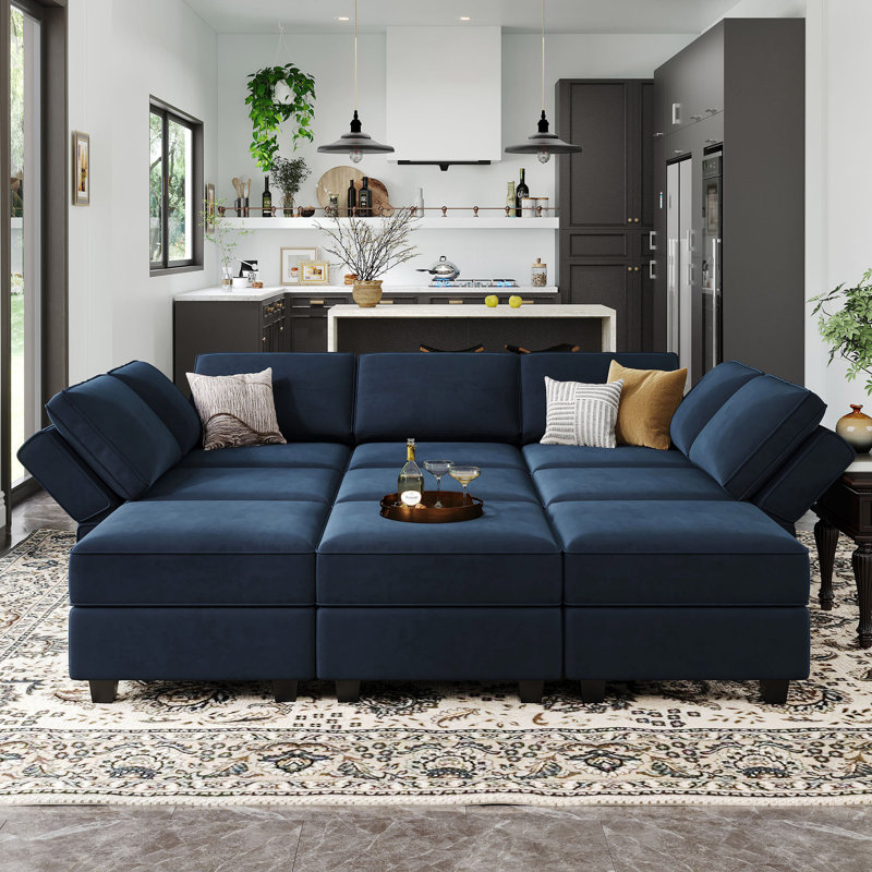 Canapé modulaire réversible de 90,2 po de largeur Neemi, Velours bleu