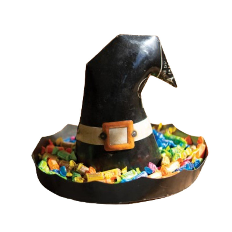  Décoration de table d'Halloween en forme de chapeau de sorcière en fer recyclé 10,5 "H