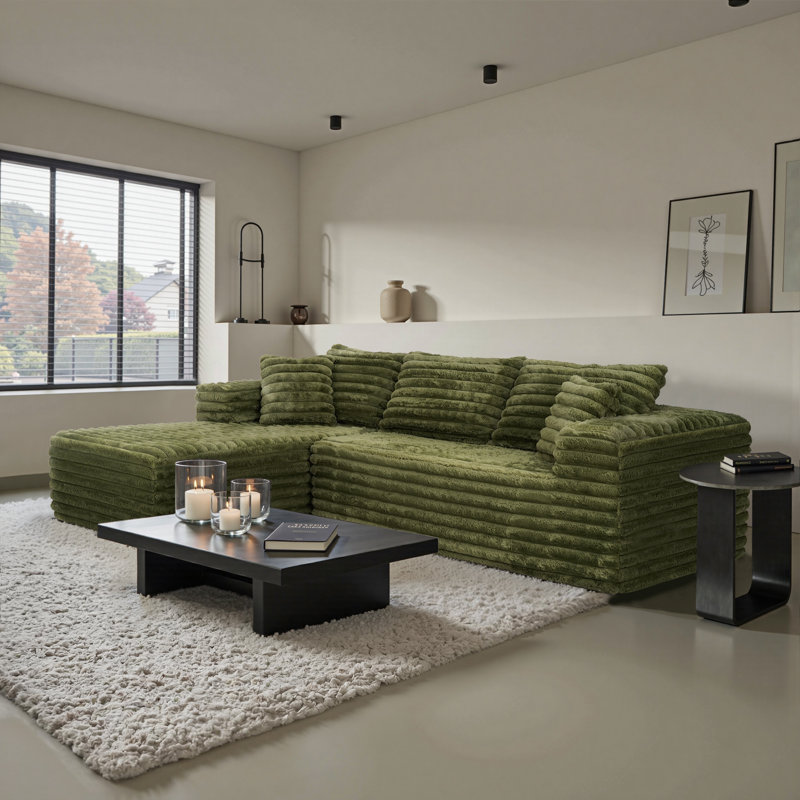 Canapé modulaire Harvill Boneless, 2 pièces, sans assemblage requis, Vert, Velours côtelé grossier