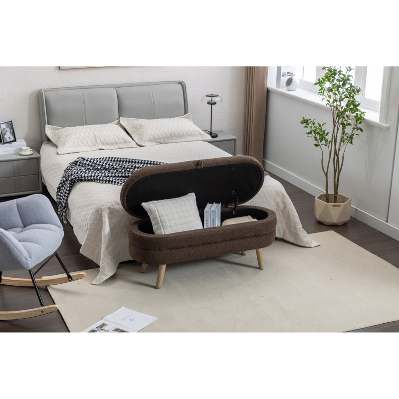 Banc de rangement en tissu avec pieds en bois 036-Boucle, Brun