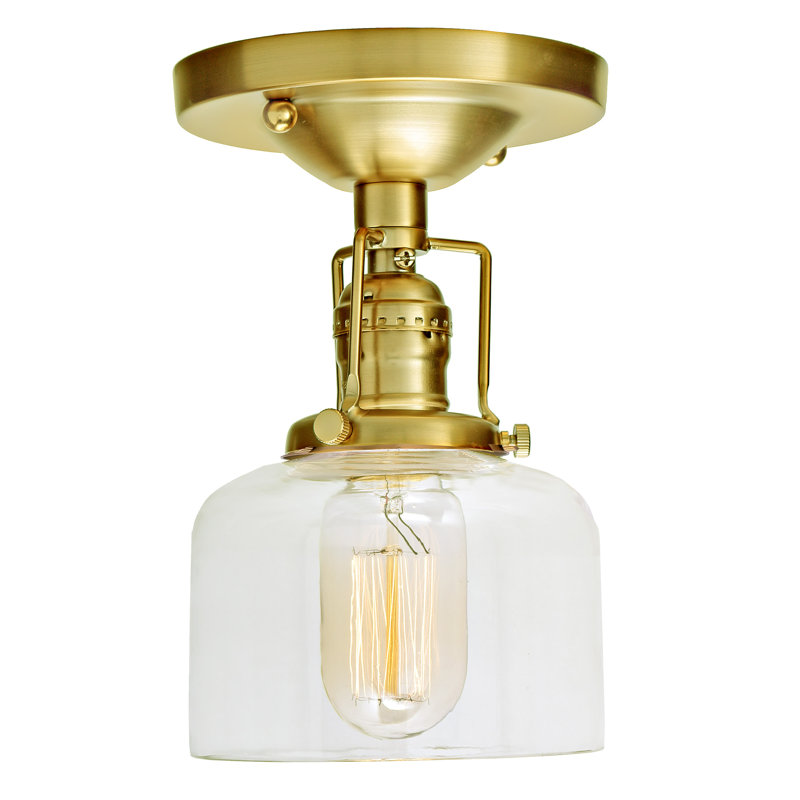 Shumway Glass Semi Flush Mount, Rubbed Brass, Clear