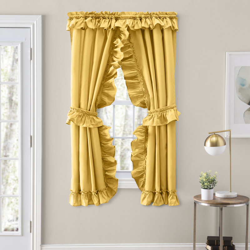 Ellis Cotton Blend Semi Sheer Curtain Pair, 27" W x 63" L, Yellow