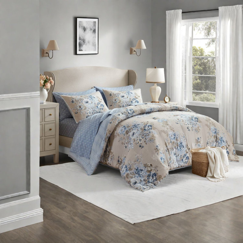 Chic 7-piece Bedding Sets, Premium Polyester, Vintage Floral For Home