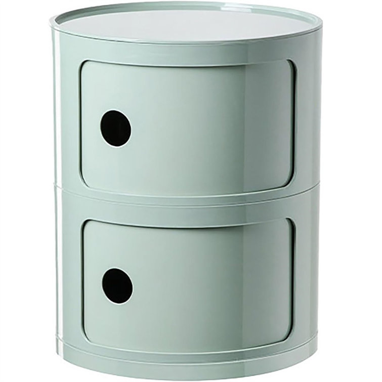 Modern Stackable Round Nightstand with Storage – 2-Tier Side Table Cabinet with Drawers