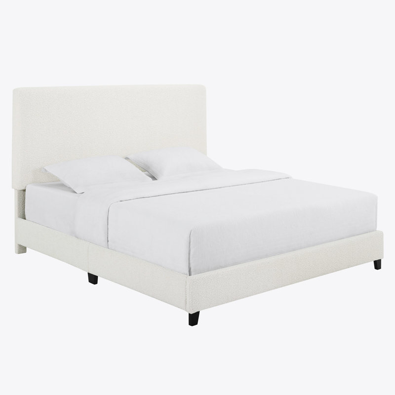 Lit plateforme tapissier Aryia Boucle, Grand, Blanc