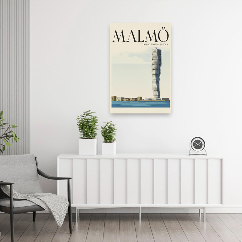 Malmo Travel Poster Abstract Contemporary City Architecture Wall Art Print 1 Piece Wrapped Canvas Wall Art