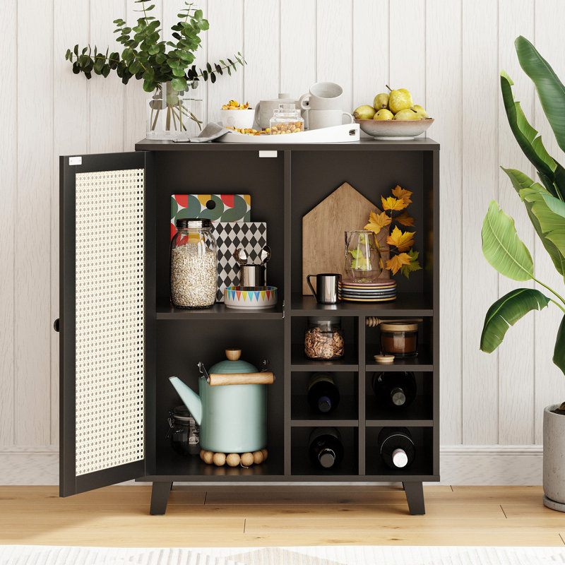 Armoire à vin de 34 po avec porte et 6, buffet pour la maison, profondeur de 14,65 po, poids idéal de 56,96 lb, largeur de 28,23 po