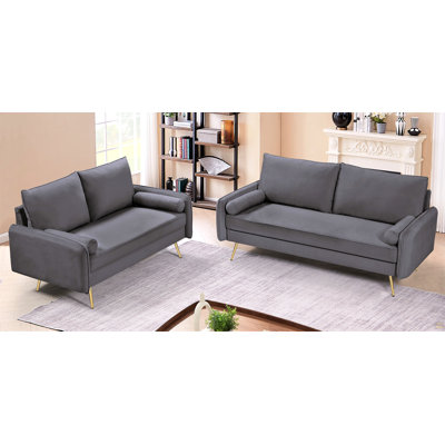 Mid-Century Velvet Sofa,Nailhead Upholstered Couch with Golden Metal Legs,Modern Large Sofa for Living Room