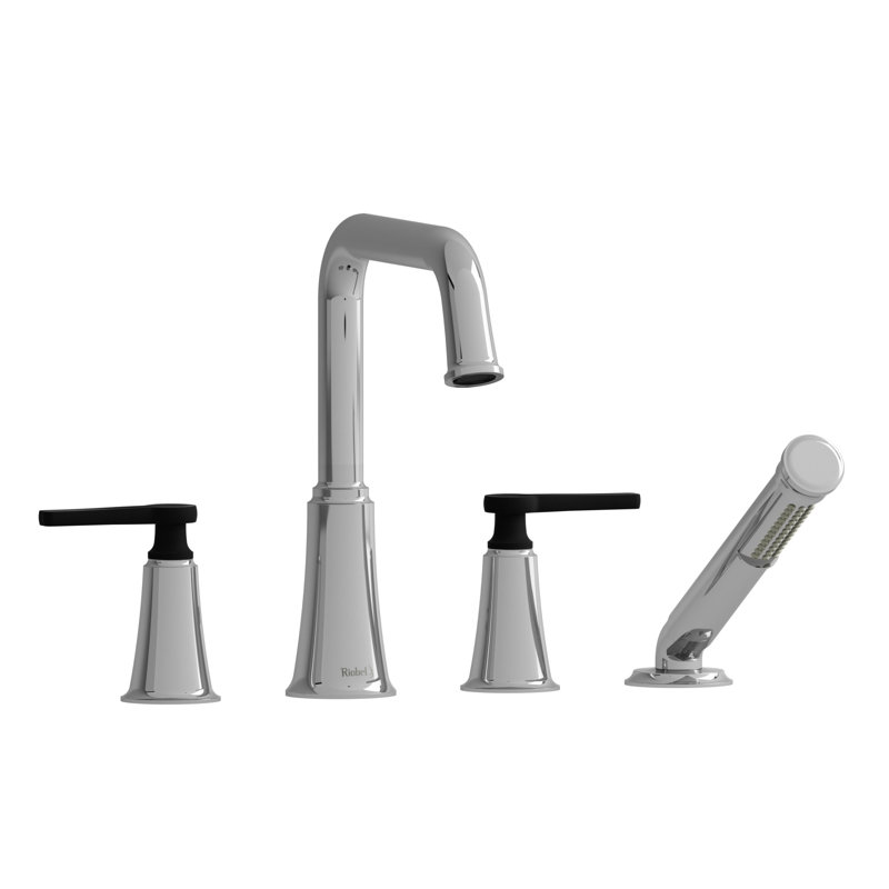 Momenti 4-Hole Deck Mount Tub Filler With U-Spout, Chrome/Black