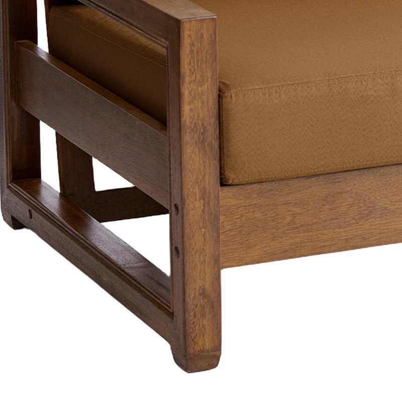 Causeuse d'extérieur en bois de teck massif Gustina avec coussin et accoudoirs, Light Brown, Bois naturel