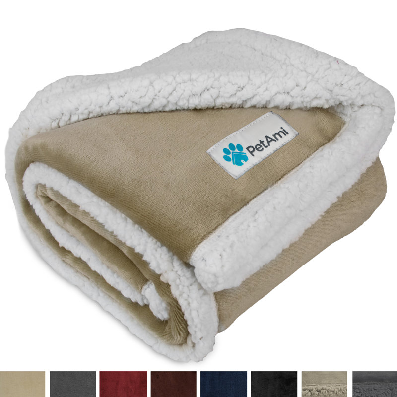 Couverture en polyester Premium Puppy, Taupe / blanc