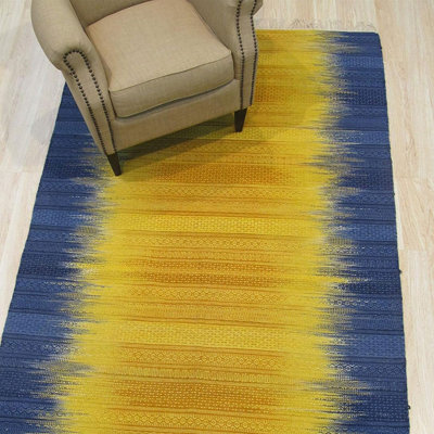 Bridgehampton Yellow Flatweave Wool Blue Transitional Ombre Handmade Area Rug