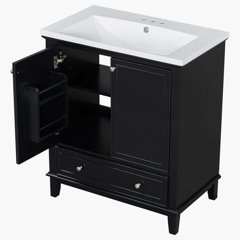 Meuble-lavabo polyvalent avec des matériaux de qualité et une conception réfléchie, Noir, noir, noir, noir