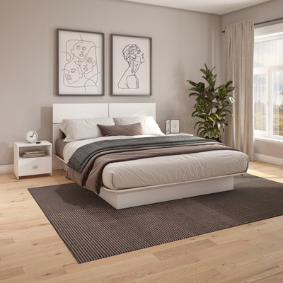 Zen Alpha Bedroom - Platform Bed with Headboard and Nightstands (2) – Easy Assembly, No Box Spring Required