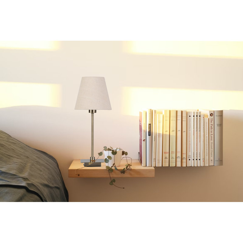Square Stick Antique Brass Metal Bedside Table Lamp 