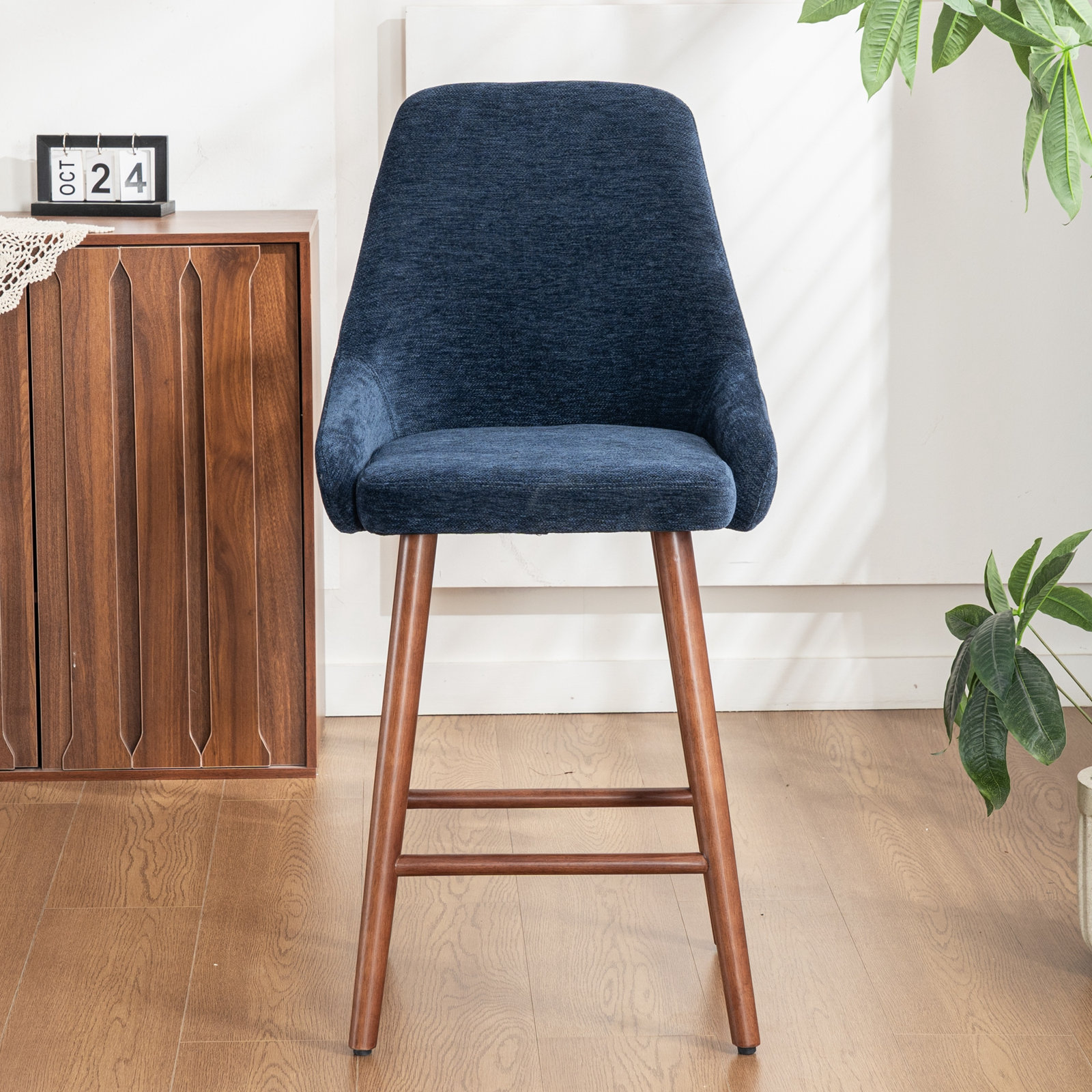 26" Bar Stool, Blue Chenille
