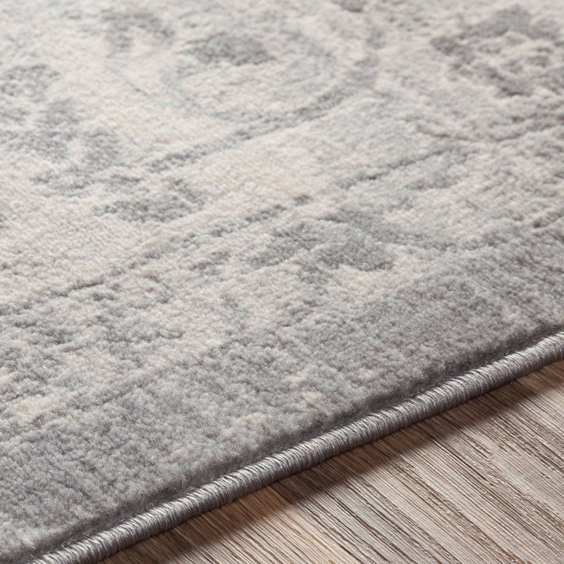 Grey Traditional Rug, Bordered Floral Easy to Clean Rug For Living Room, Dining Room, Bedroom, Rectangle 160 x 220 cm