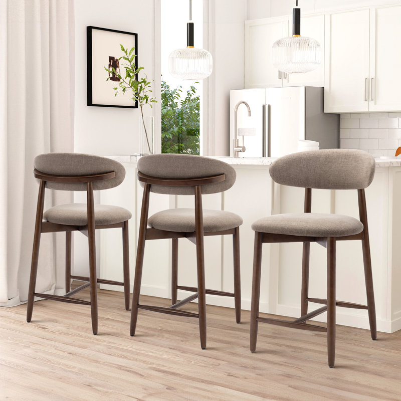 Upholstered Counter Stool with Solid Wood Frame, Camel