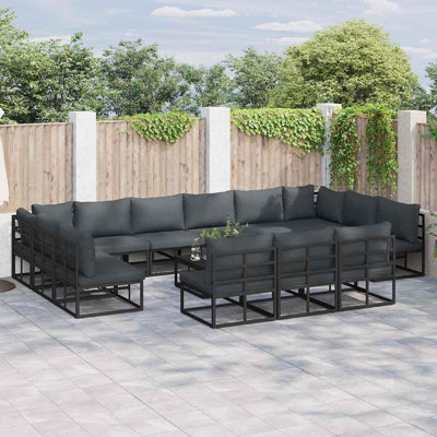 Vidaxl Garden Sofa Set With Cushion 13 Pcs Black Aluminium