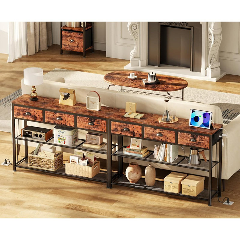 Console avec station de charge et 3 tiroirs en tissu