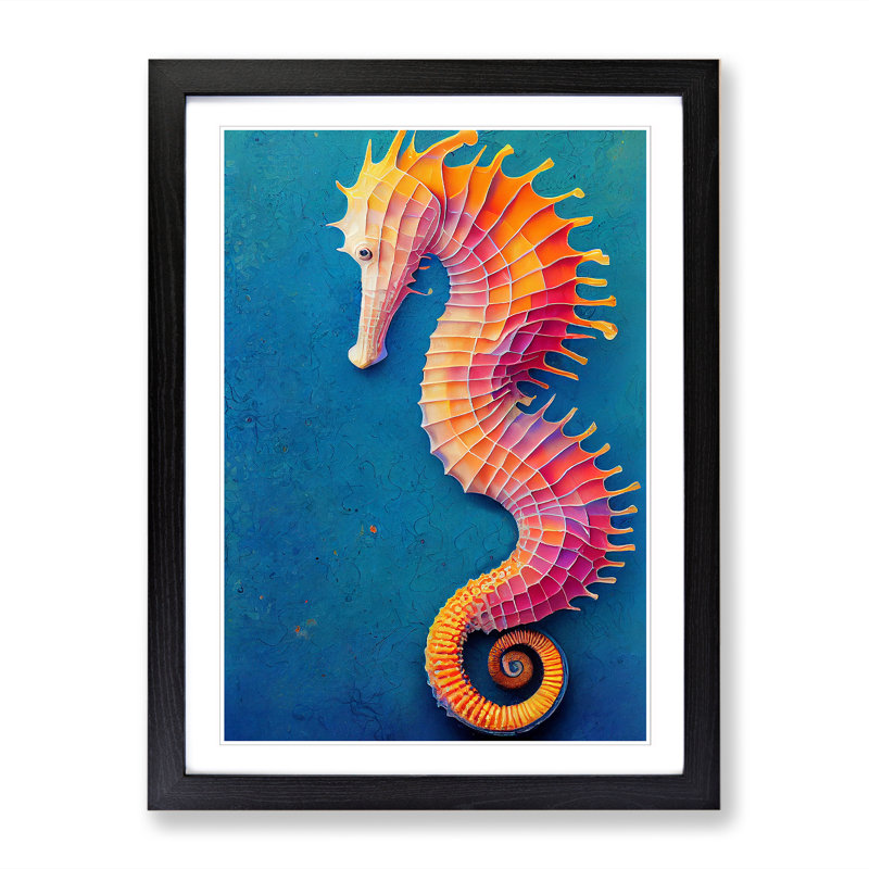 Seahorse Vol.2 - Single Picture Frame Print, Black, 46cm H x 34cm W x 2cm D