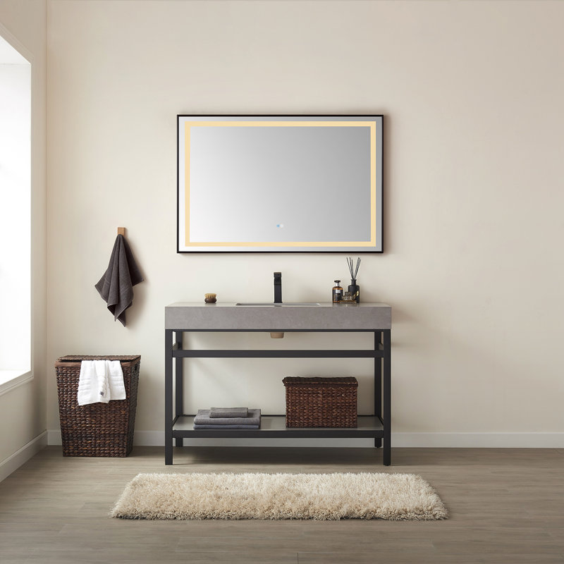 Miroir de salle de bain lumineux, Noir mat, H 32 po x l 48 po