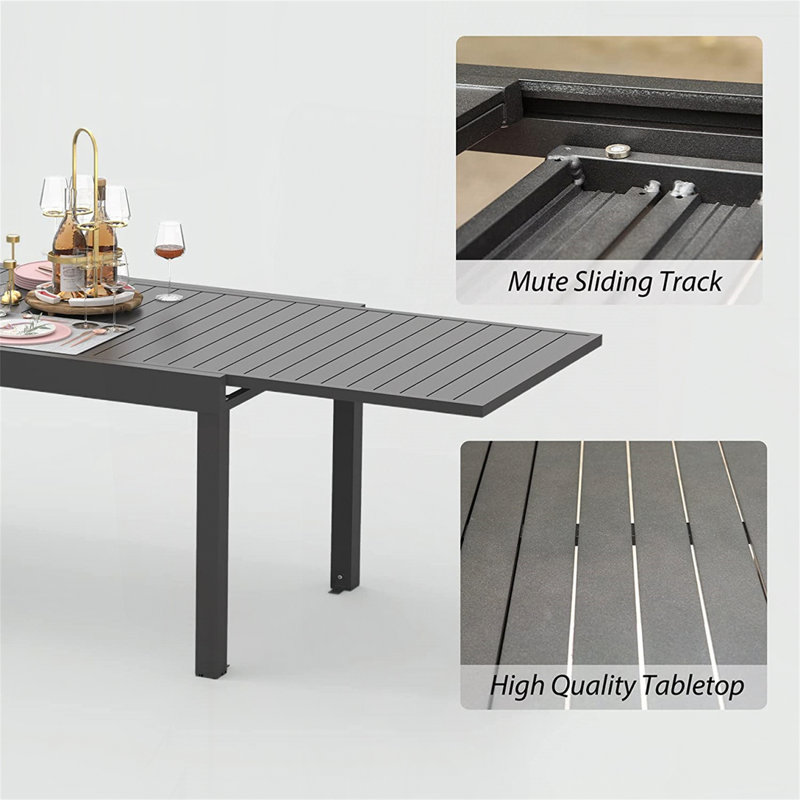Table de salle à manger extensible pour patio, Noir