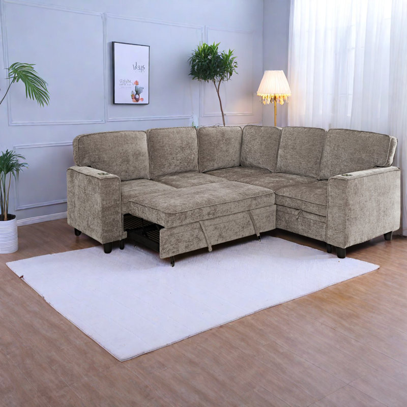 Canapé multifonctionnel moderne en forme de L avec rangement, revêtement en chenille pour la maison