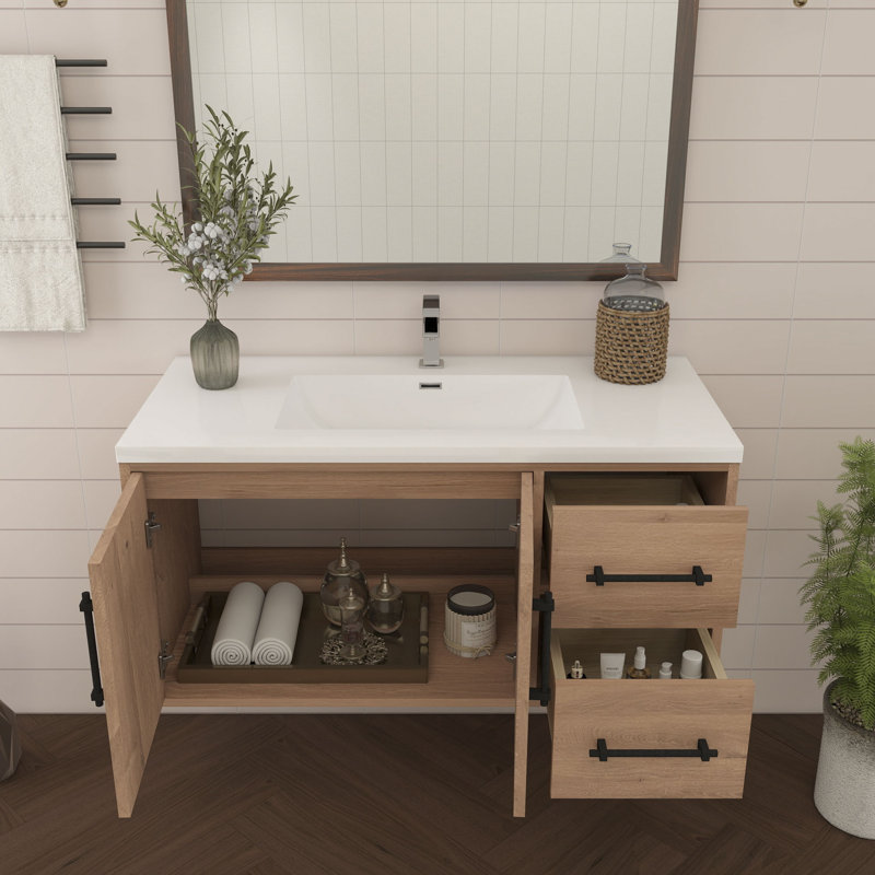 Victoria 41.7'' Single Bathroom Vanity with Acrylic Top, Red Oak