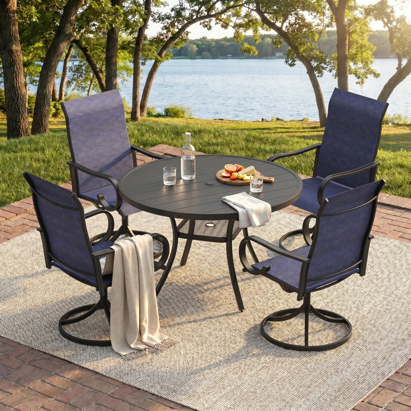 4-Person Outdoor Patio Dining Set With Swivel Chairs, Black, Blue