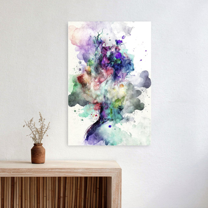 Vibrant Abstract Watercolor Abstract Modern Violet Wall Art Print by Mauro - Wrapped Canvas Print, 60.96cm H x 40.64cm W