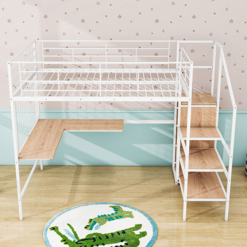 Aiofe Metal Loft Bed with Built-in-Desk by Mason & Marbles, Full, White