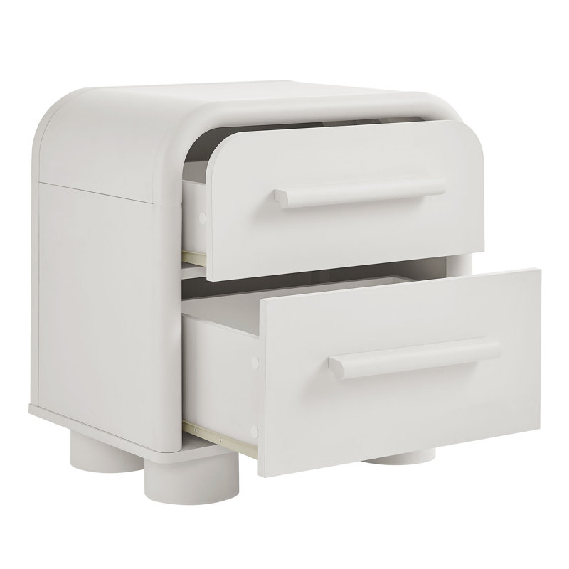 Rayshawn Curved 2-Drawer Nightstand in White Matte, White Matte