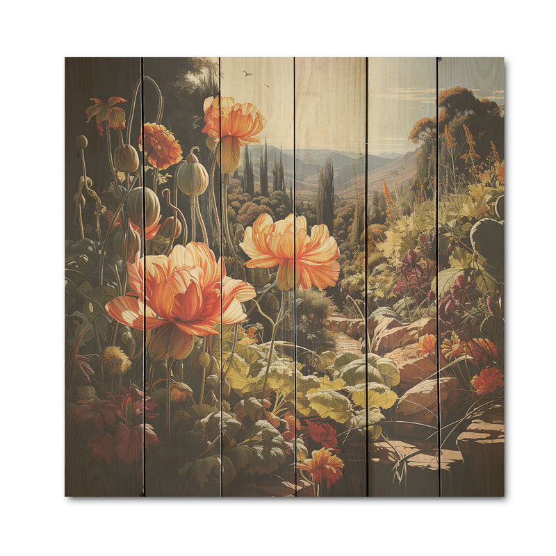 «Garden Reverie Blooms» - panneau mural en bois de légumes sur bois de pin naturel, H 15 po x l 15 po