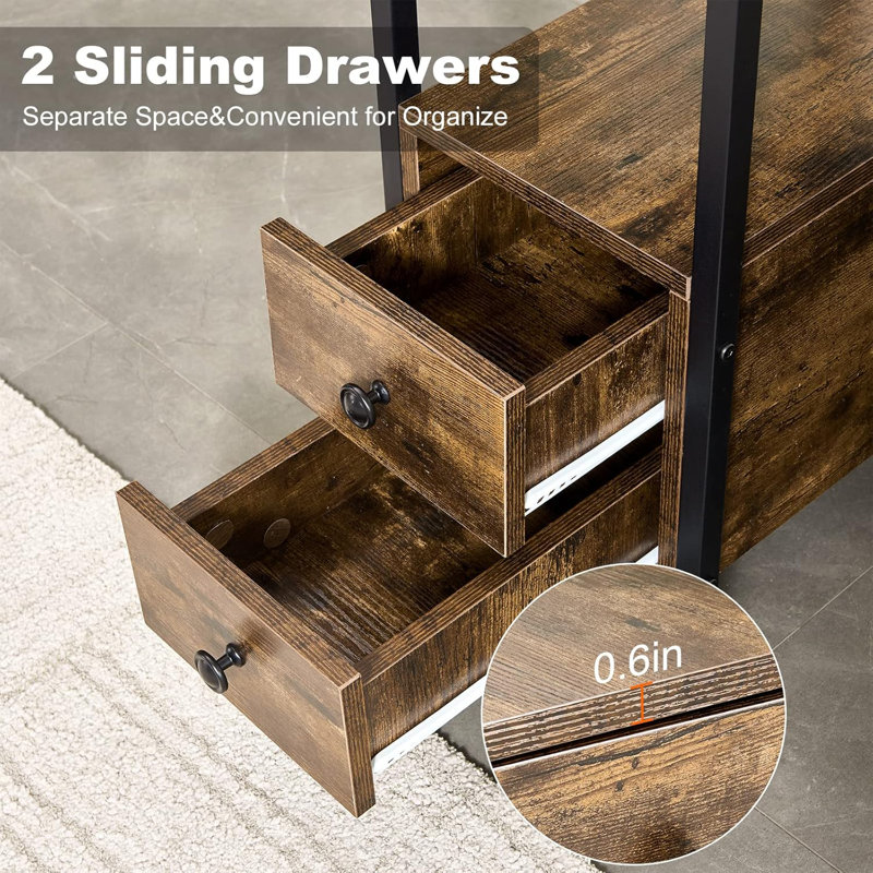 Floor Lamp With Side Table, Rustic End Table With USB & Type-C Ports, 2 Outlets And Storage Drawers, Adjustable Lampshade For Living Room Bedroom