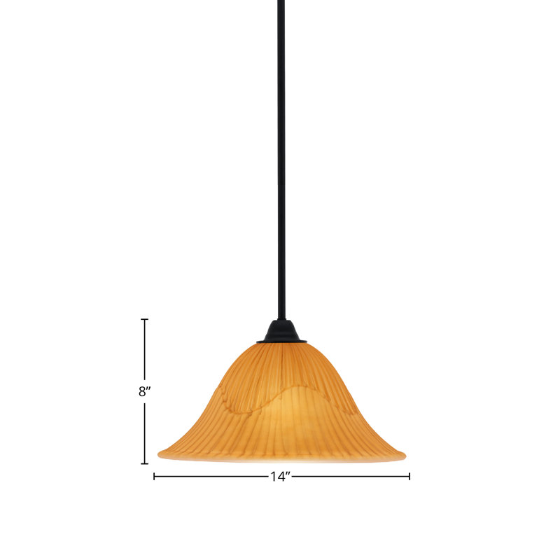 Paramount Stem Hung Pendant Shown In Matte Black Finish With 14" Tiger Glass