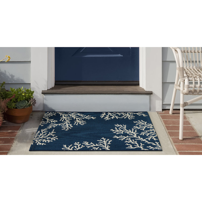 Thomasina No Pattern And Not Solid Color Synthetic Non-Skid Kitchen Mat, Rectangle 2'5" x 3'11", Navy
