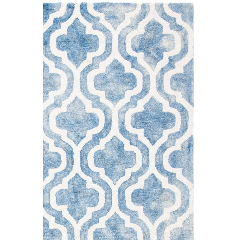 Geometric Handmade Tufted Wool Blue/Ivory Area Rug, Rectangle 6' x 9'