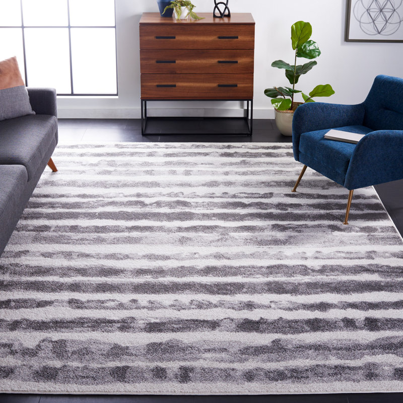 Bethlyn Striped Ivory/Charcoal Area Rug, Rectangle 9' x 12'