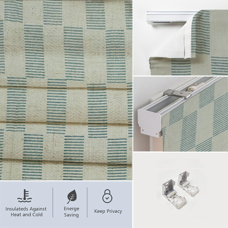 Fabdivine Hand Block Printed Floral Pure Linen Brown and White, Roman Shade for 100% Blackout Room Darkening, Perfect for Windows, Corded Blind Fabric for Privacy, Zig Zag