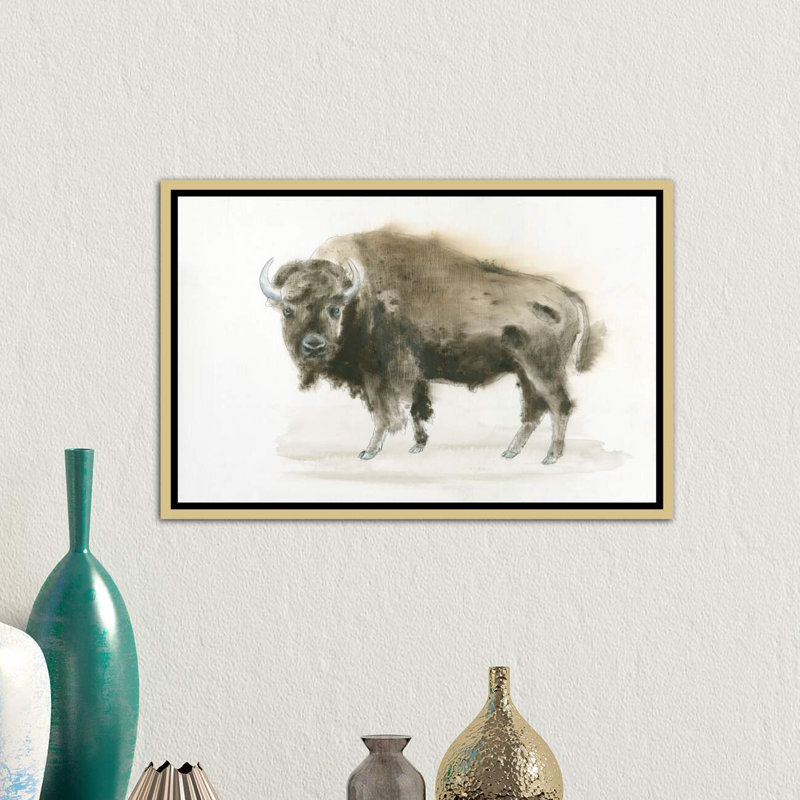 « buffalo bill » par james wiens,-reproduction d’art, H 26 po x l 40 po x 1,5 po, Toile encadrée d'or