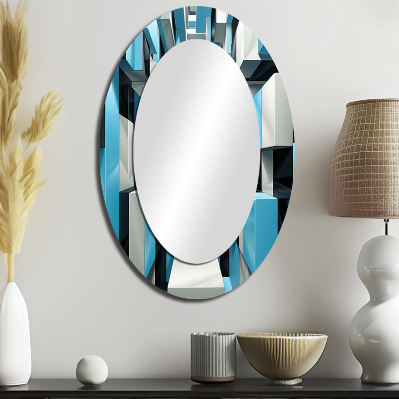 Op Op Blue Focus VI - miroir Op Art, miroir mural moderne unique, impression d'art en métal, 40 po x 30 po, Ovale
